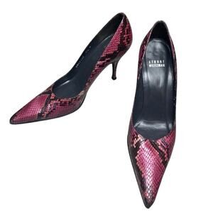 Stuart Weitzman Pink Snake Print Leather Pointed Toe Pumps Size 7.5